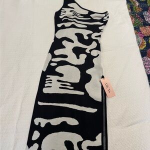 Monochrome One Shoulder Abstract Black and White Maxi Dress